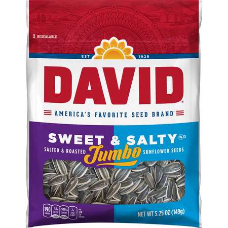 DAVID Roasted & Salted Sweet & Salty Jumbo Sunflower Seeds 5.25 oz., PK12 2620046463